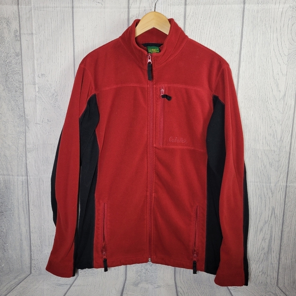Men's Cabela's Brooks Range Fleece Jacket Size Medium Tall Red Black